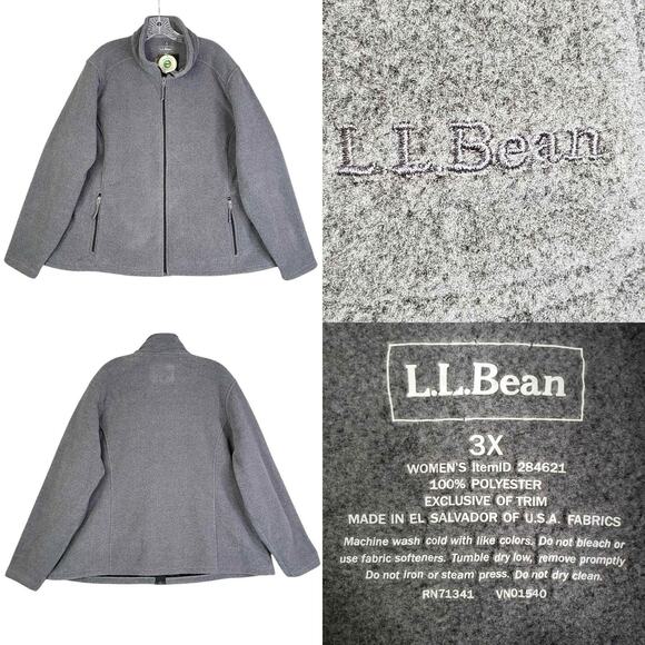 LL Bean Fleece Jacket Women’s Plus Size 3X Gray Full Zip Polartec New - Picture 1 of 9